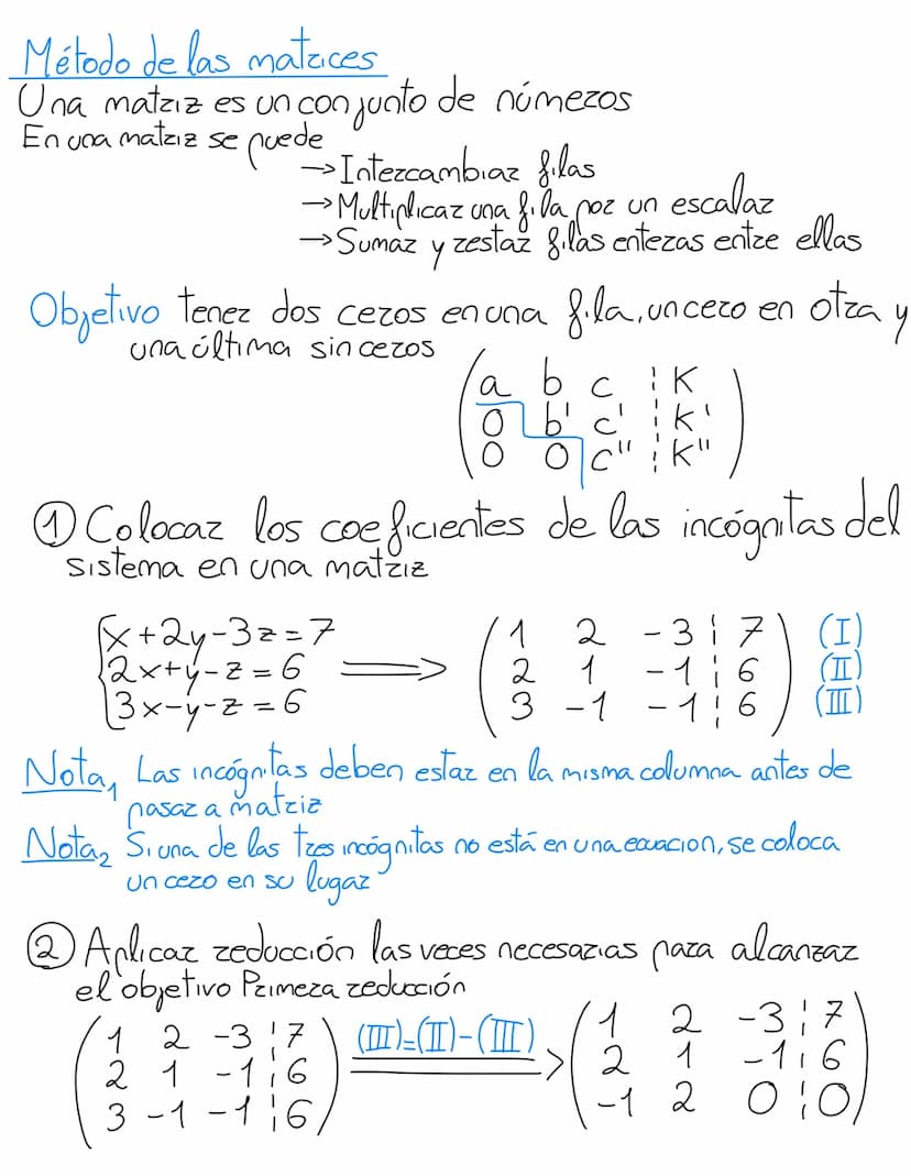 Sistemas lineales 3x3
Objetivo
Sax+by+cz=K<3 incógnitas
by+c'z=K'<-2 incógnitas
7c"z=K"<-1 incógnita
Escalonado
Al llegaz al sistema escalon