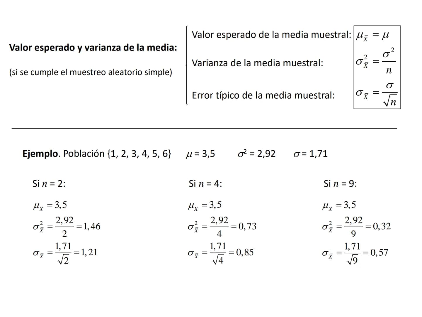 Introducción a la probabilidad
1. Variable aleatoria
- Función de probabilidad y distribución
- Valor esperado y varianza
- Parámetros y est