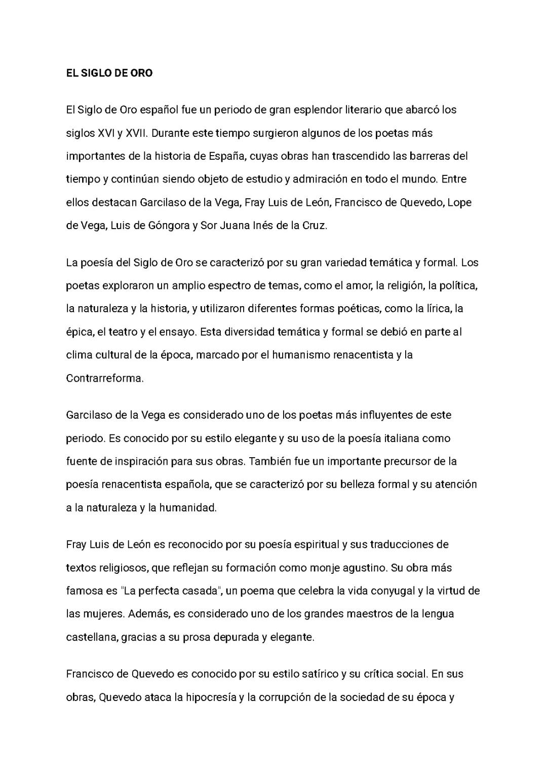 La literatura del siglo de Oro