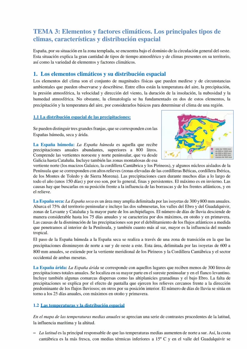 El Clima
Tema 3
TEMPERATURA
MEDIA ANUAL (°C)
Menos de 7,5⁰
De 7,5° a 10°
De 10° a 12,5⁰
De 12,5° a 15°
De 15° a 17,5°
De 17,5° a 20º TEMA 3: