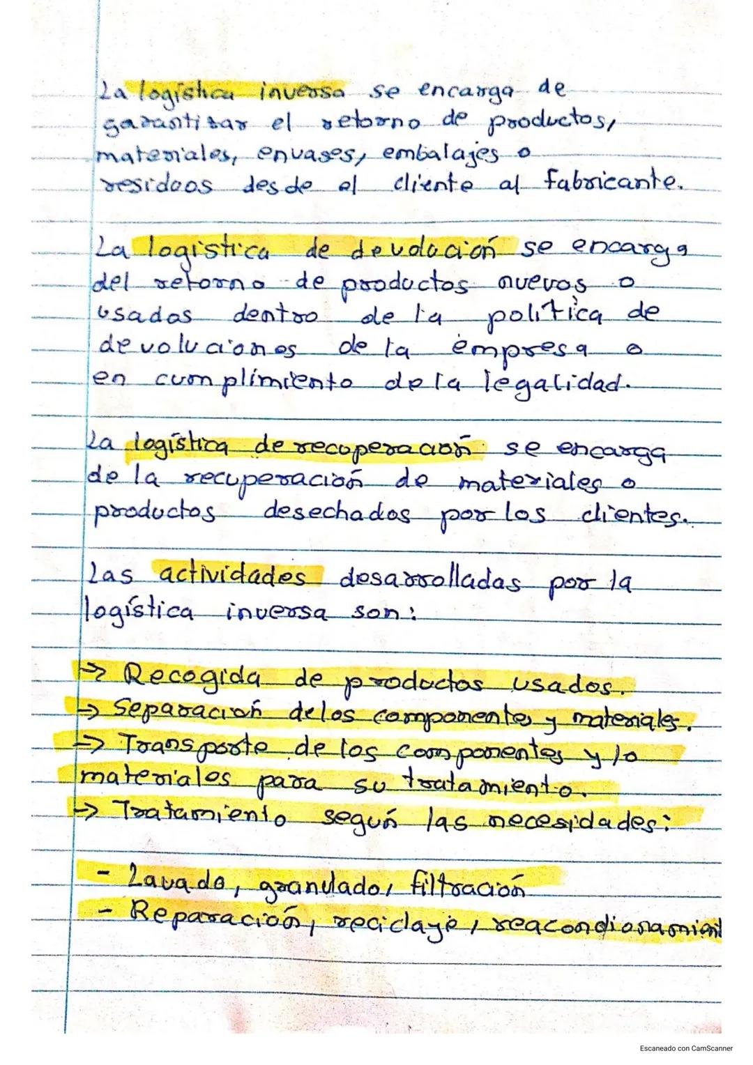Apuntes
La logistica integral. es el
gestion de la cadena de.
proceso
suministro
planifica, lleva a cabo y controla
las tres elementos.
que
