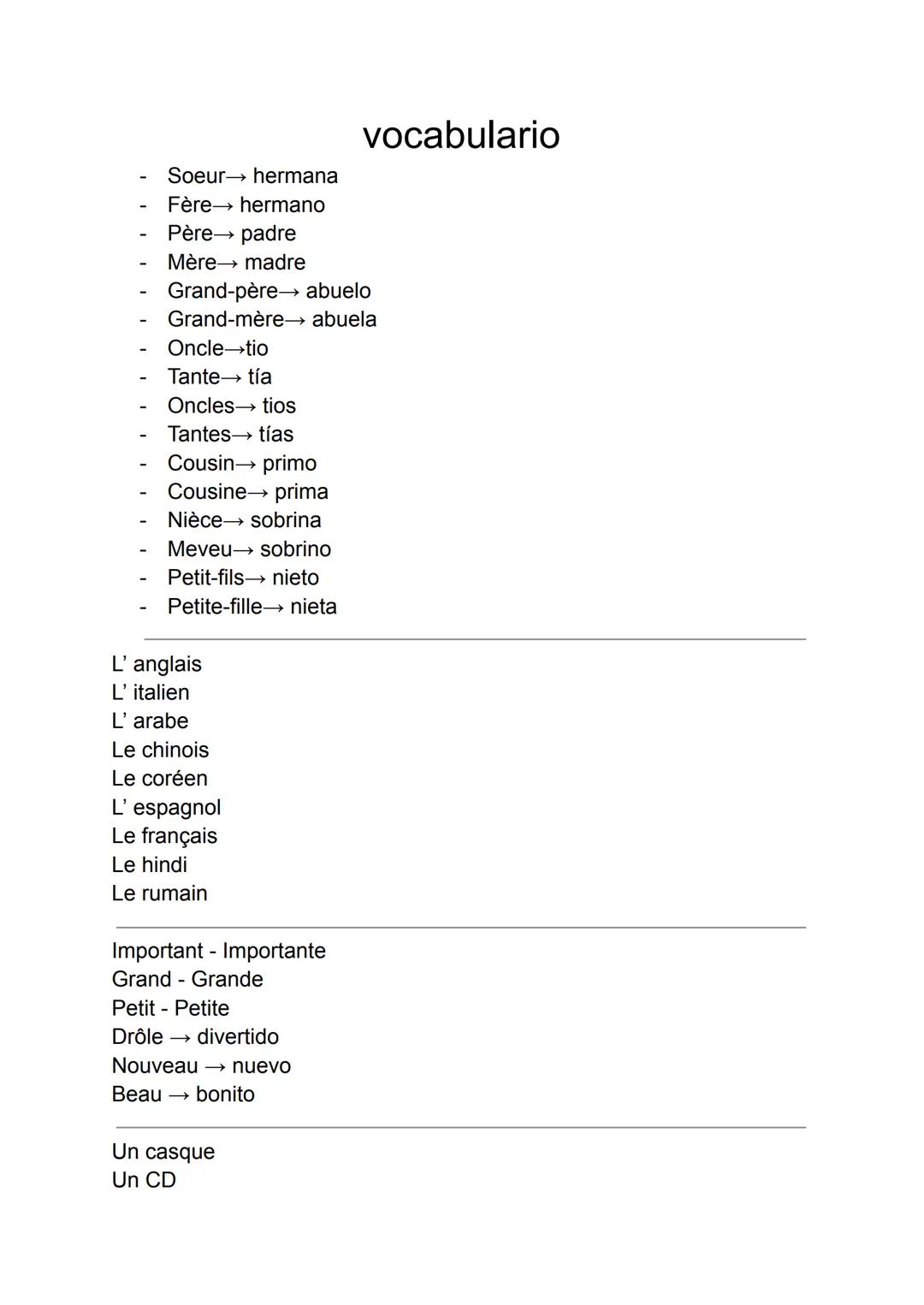 Vocabulario francés 