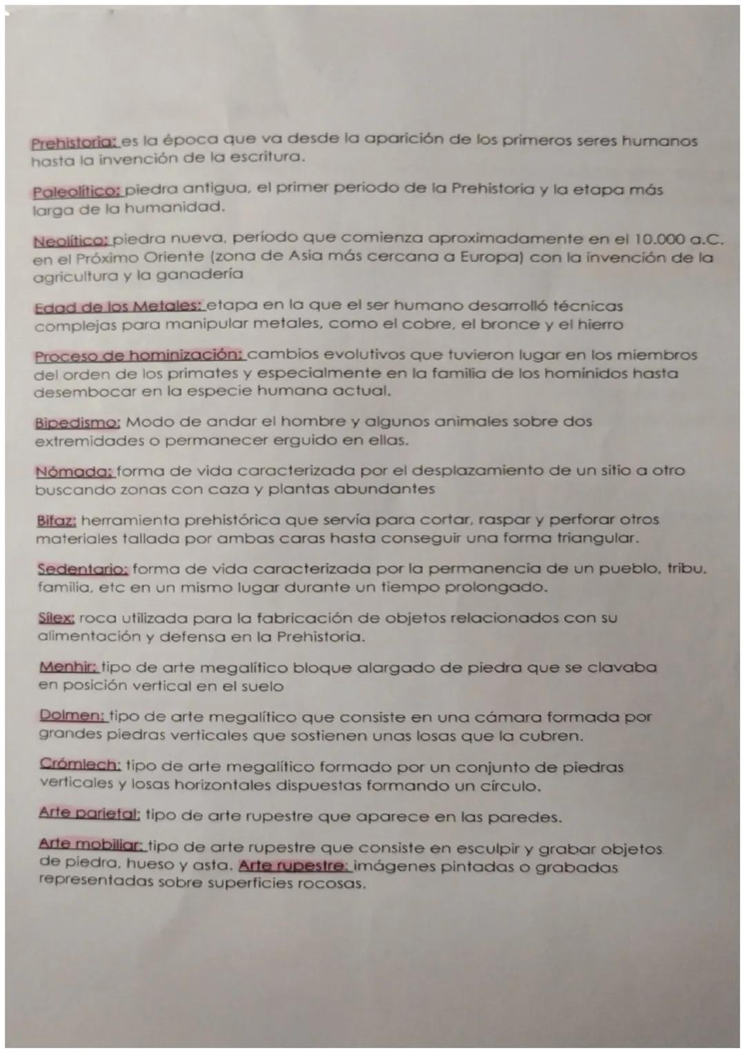 Prehistoria: es la época que va desde la aparición de los primeros seres humanos
hasta la invención de la escritura.
Paleolítico: piedra ant