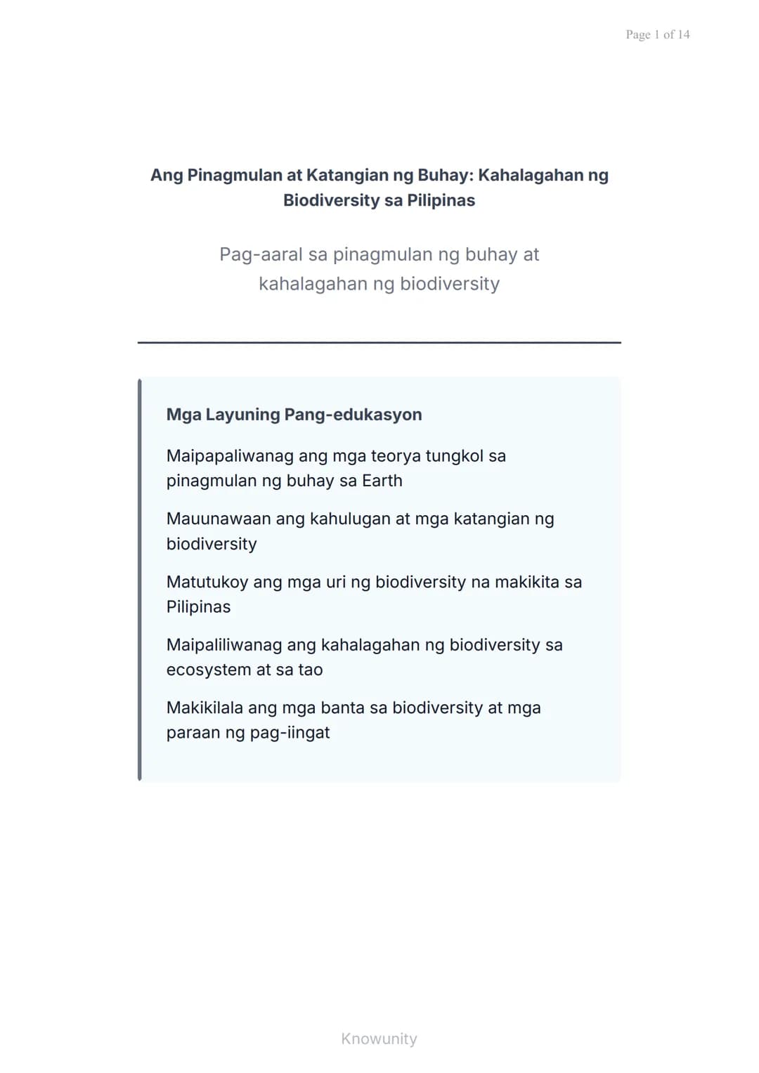 # Ang Pinagmulan at Katangian ng Buhay: Kahalagahan ng Biodiversity sa Pilipinas

Pag-aaral sa pinagmulan ng buhay at kahalagahan ng biodive