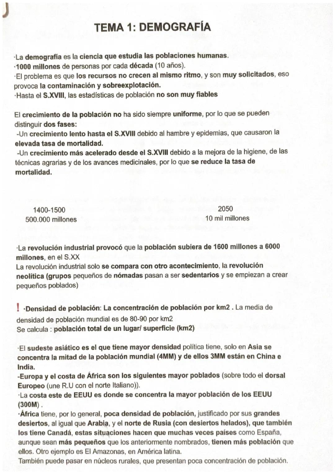 TEMA 1: DEMOGRAFÍA
La demografía es la ciencia que estudia las poblaciones humanas.
1000 millones de personas por cada década (10 años).
El 