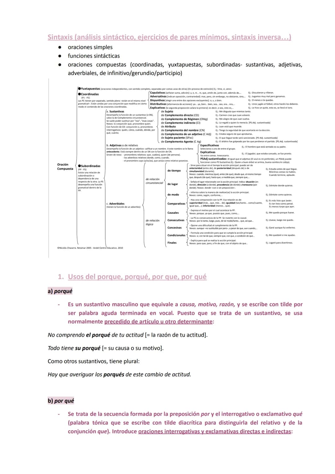 Sintaxis (análisis sintáctico, ejercicios de pares mínimos, sintaxis inversa...)
oraciones simples
● funciones sintácticas
oraciones compues