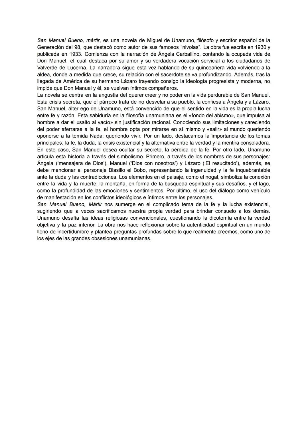 Valoración Crítica EVAU - San Manuel Bueno, mártir 