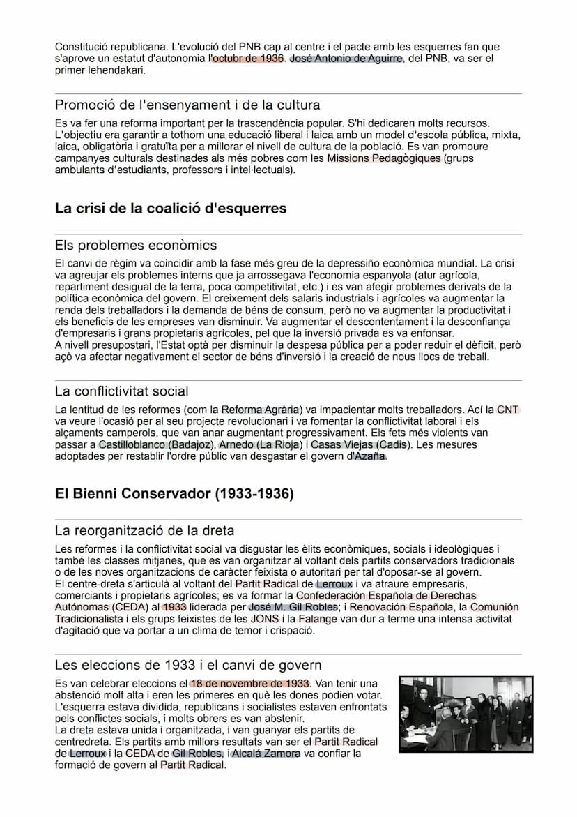 La Segona República (1931-1936)
La proclamació de la República
El 12 d'abril de 1931, es celebren eleccions municipals amb un augment de la 