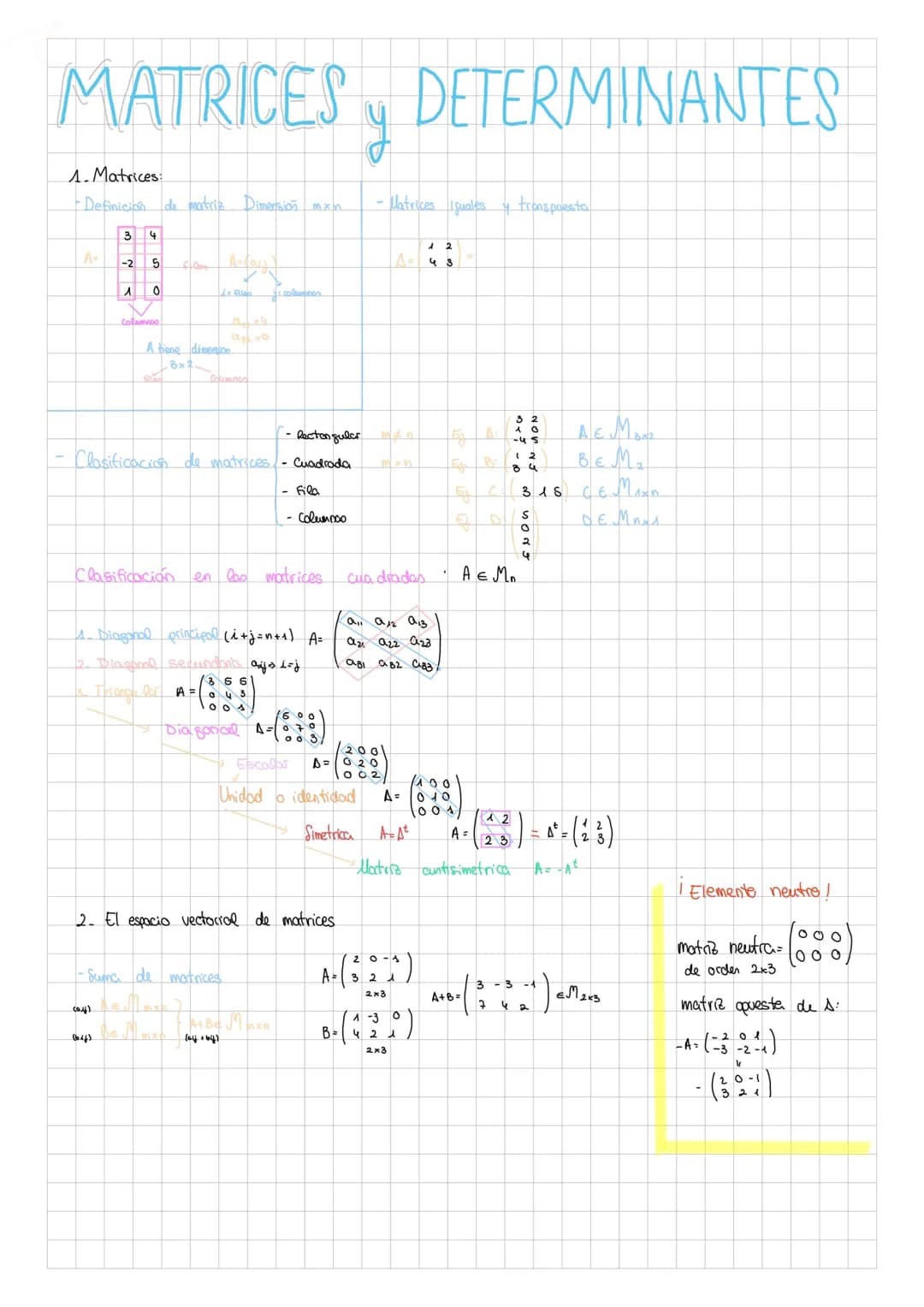 
<p>Una matriz es un conjunto de elementos dispuestos en filas y columnas, con una definición de dimensión mxn. Existen diferentes tipos de 