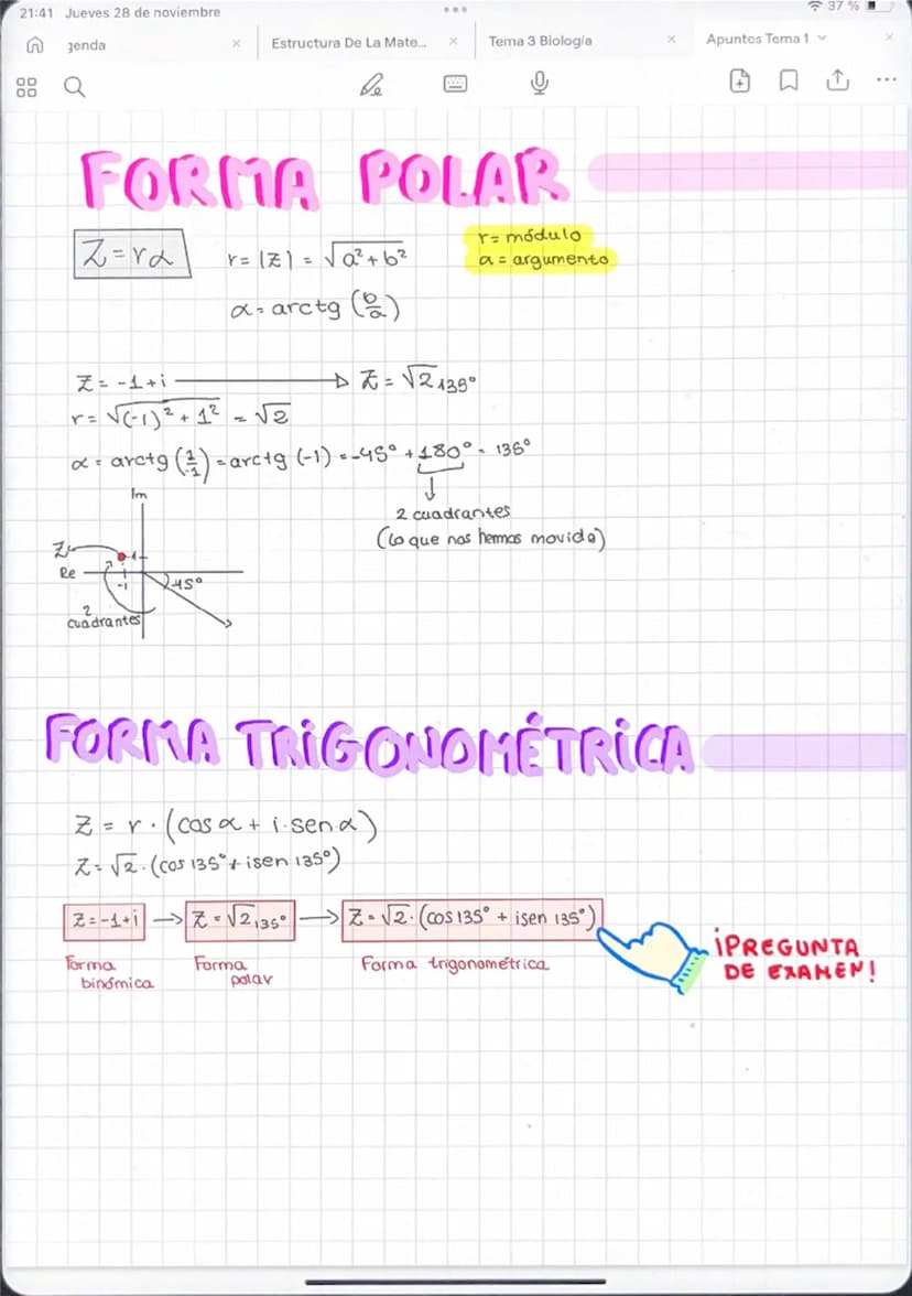 21:41 Jueves 28 de noviembre
n
Jenda
00
00
37%
× Estructura De La Mate...
x
Tema 3 Biología
Apuntes Tema 1
be
NUMEROS COMPLEJOS
Iguales ₤1 =