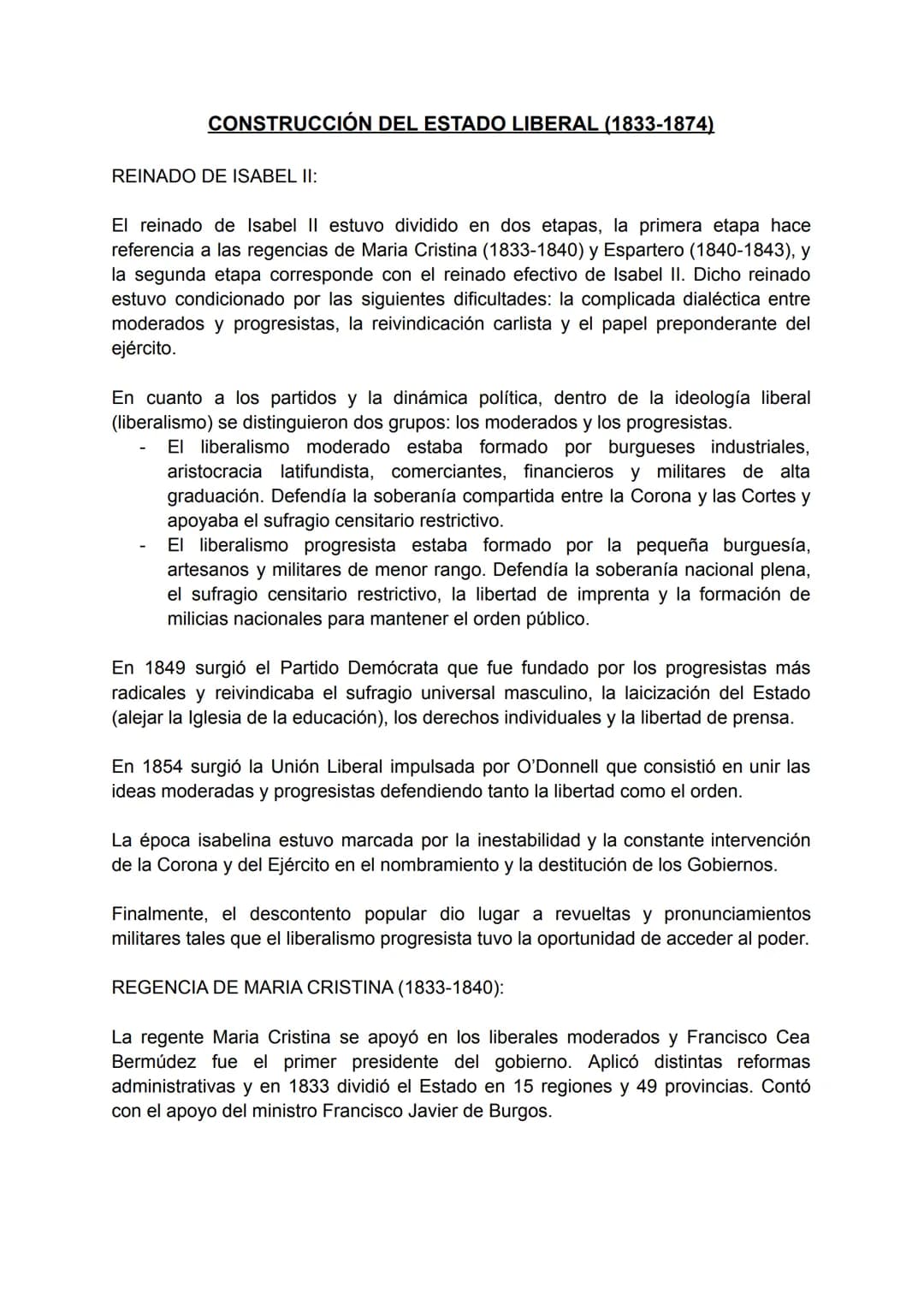 CONSTRUCCIÓN DEL ESTADO LIBERAL (1833-1874)
REINADO DE ISABEL II:
El reinado de Isabel II estuvo dividido en dos etapas, la primera etapa ha