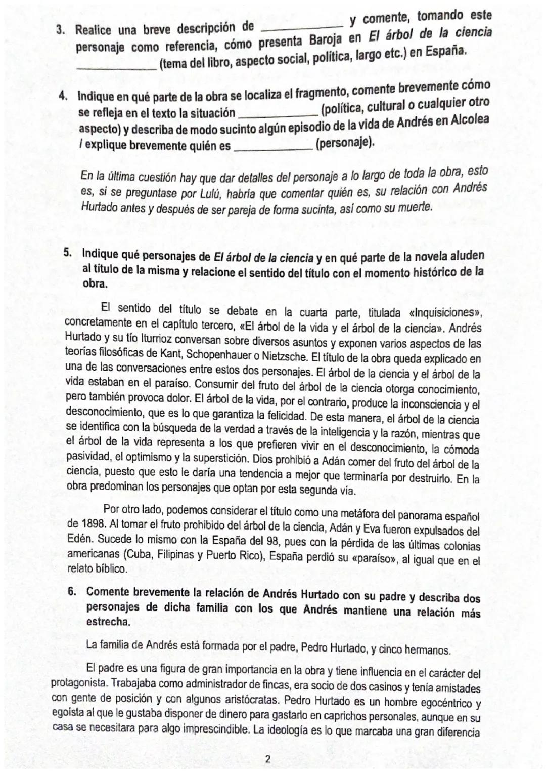 PREGUNTA 5B
EL ÁRBOL DE LA CIENCIA
1. Explique brevemente cuál es el sentido del título de El árbol de la ciencia, indique
qué personajes de
