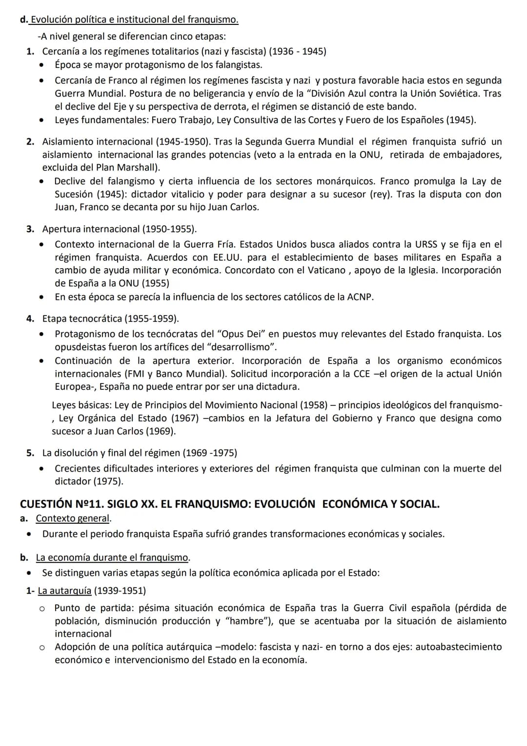 EL FRANQUISMO (1936-1975)
No 10: EVOLUCIÓN POLÍTICA E INSTITUCIONAL DEL RÉGIMEN FRANQUISTA Y EL
PROTAGONISMO EN CADA UNA DE ELLAS DE LOS DIF
