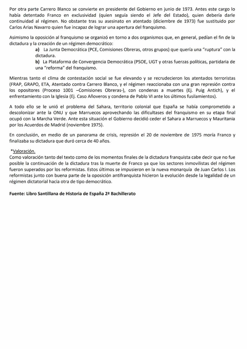 EL FRANQUISMO (1936-1975)
No 10: EVOLUCIÓN POLÍTICA E INSTITUCIONAL DEL RÉGIMEN FRANQUISTA Y EL
PROTAGONISMO EN CADA UNA DE ELLAS DE LOS DIF