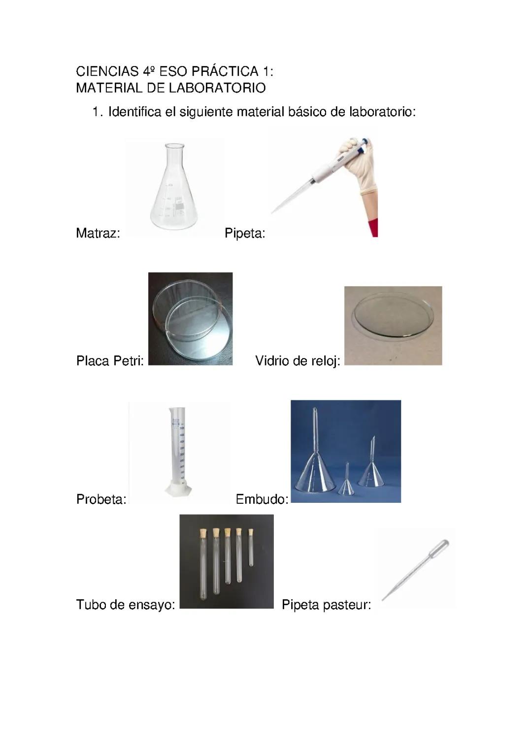 Ejemplos de materiales del laboratorio.