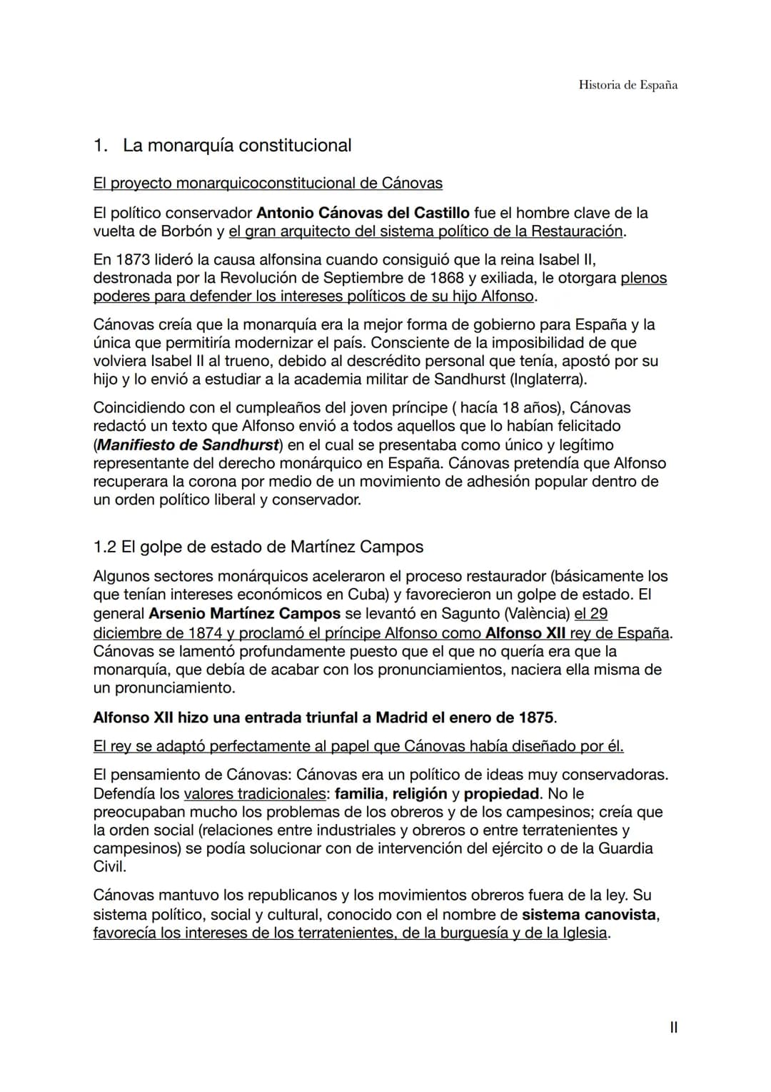 Historia de España
Tema 4 - La Restauración (1ª parte de la Restauración: 1874-1898)
La restauración de Borbón en España el 1874 dio nombre 