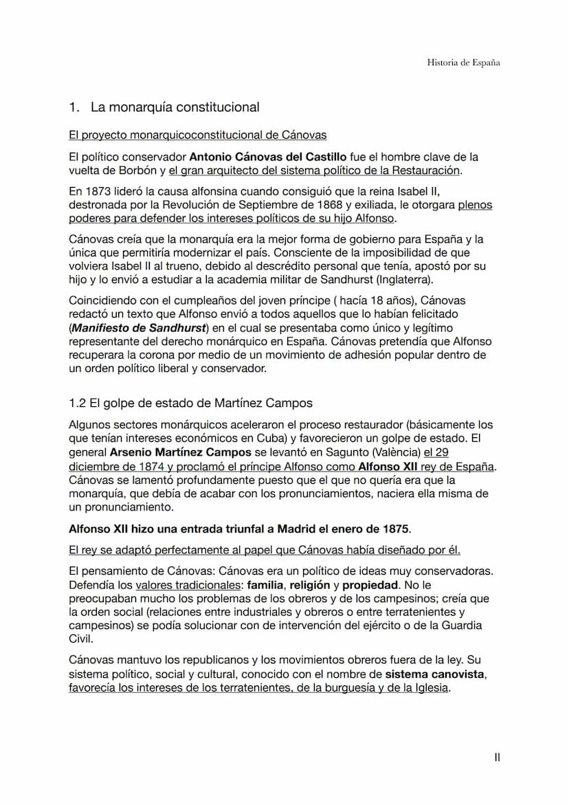 Historia de España
Tema 4 - La Restauración (1ª parte de la Restauración: 1874-1898)
La restauración de Borbón en España el 1874 dio nombre 