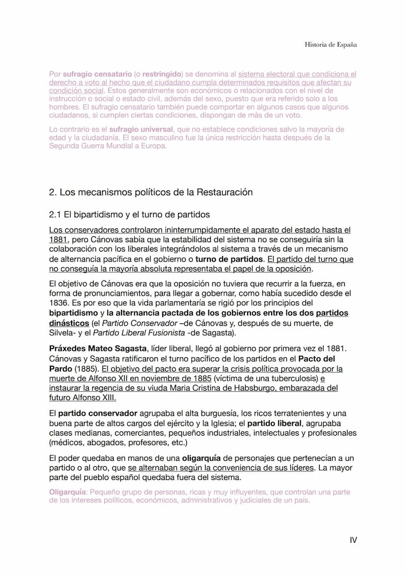 Historia de España
Tema 4 - La Restauración (1ª parte de la Restauración: 1874-1898)
La restauración de Borbón en España el 1874 dio nombre 