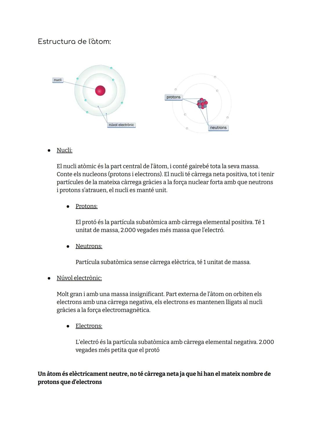 La teoria atòmica:

La materia esta formada per àtoms, partícules indivisibles de massa i volum diminuts.

Cada element químic està format p
