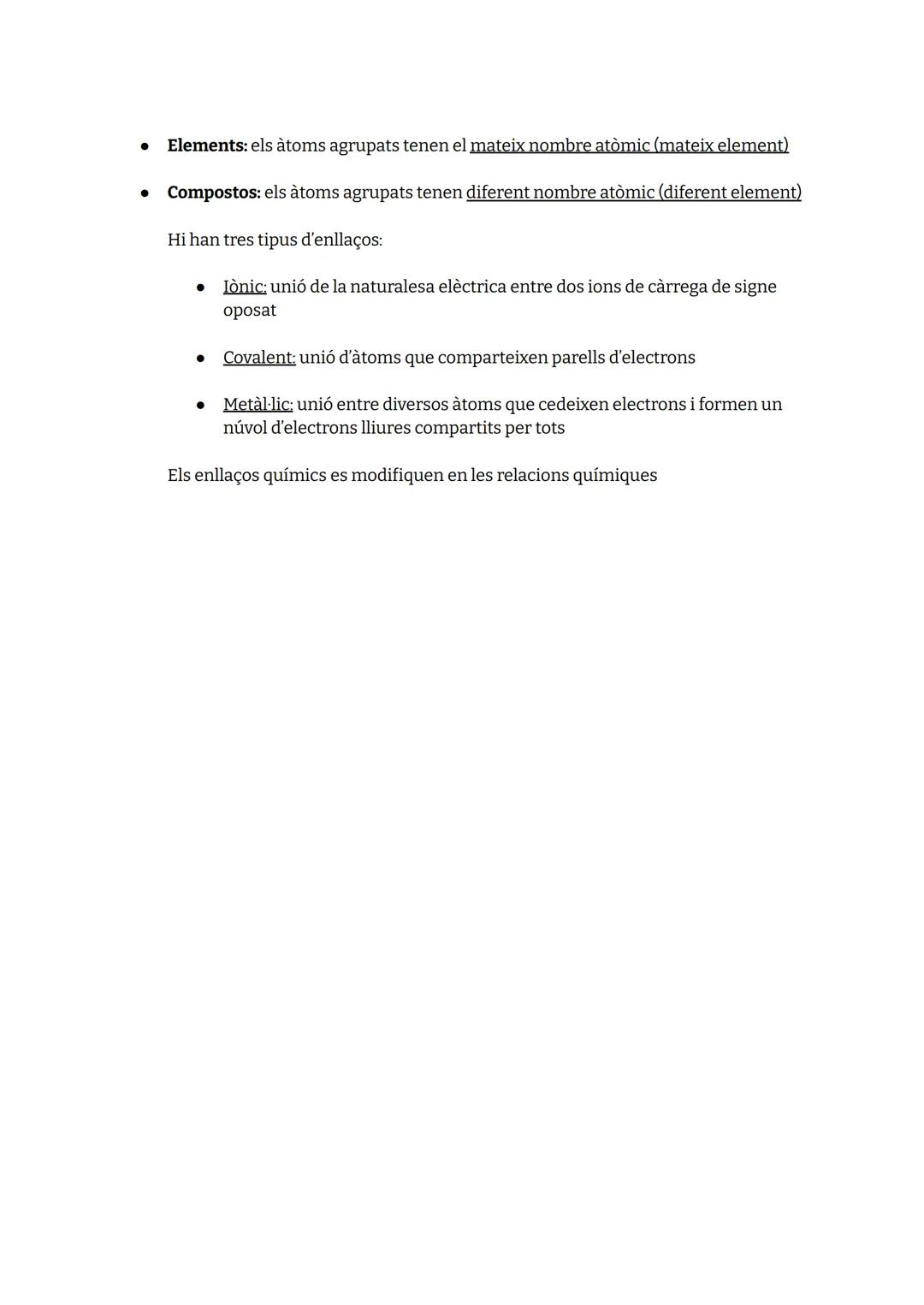 La teoria atòmica:

La materia esta formada per àtoms, partícules indivisibles de massa i volum diminuts.

Cada element químic està format p