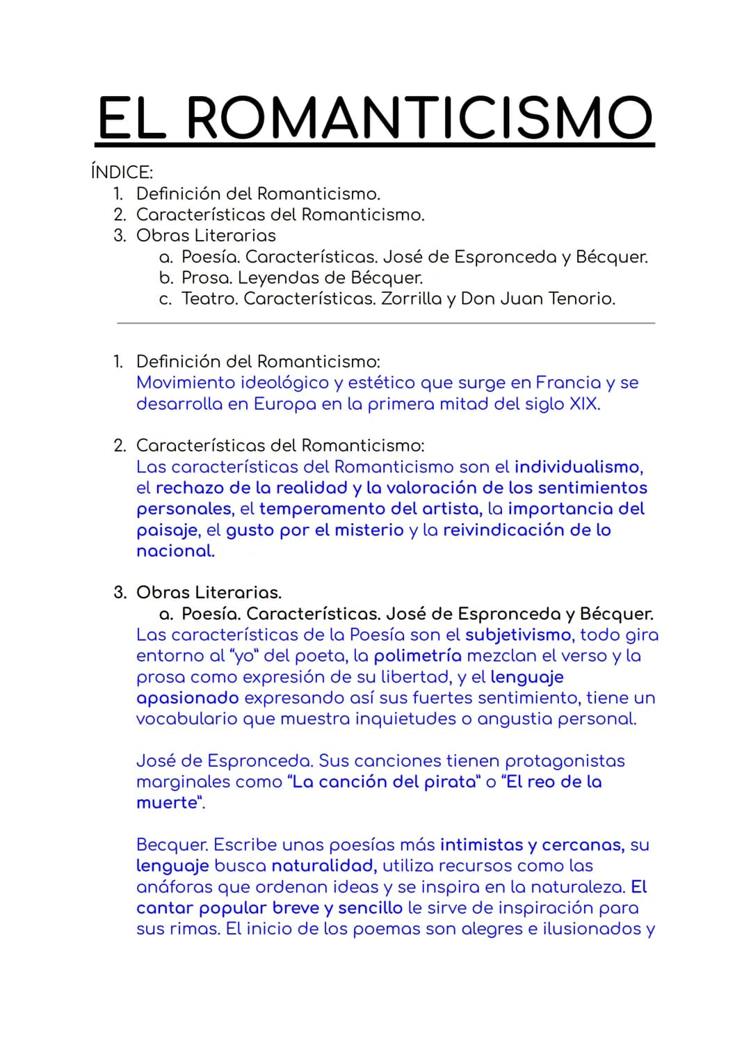 EL ROMANTICISMO
ÍNDICE:
1. Definición del Romanticismo.
2. Características del Romanticismo.
3. Obras Literarias
a. Poesía. Características.