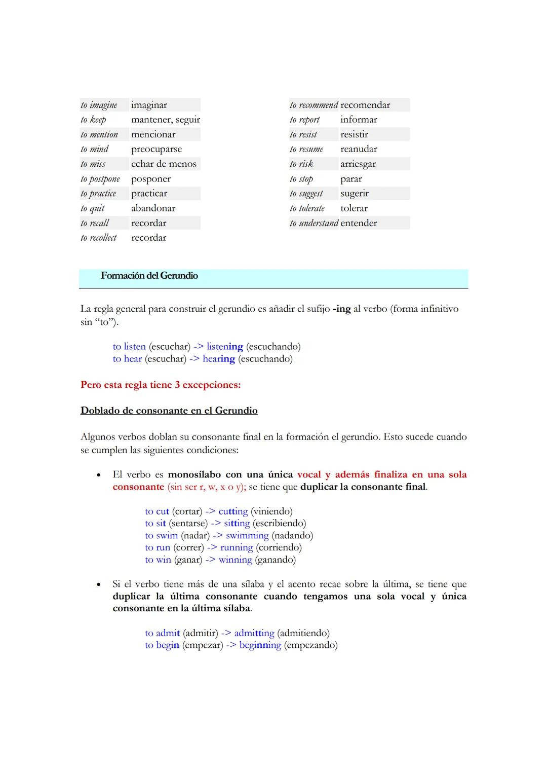 GERUNDIO O INFINITIVO
El gerundio puede ser usado en los siguientes contextos:
Gerundio como Sujeto
Gerundio como Adjetivo
Como parte de la 