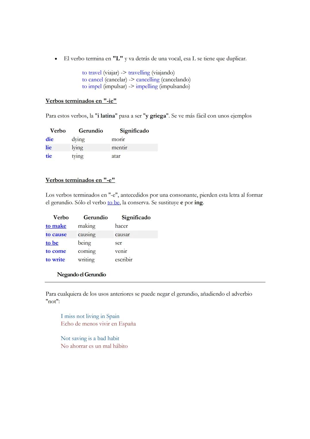 GERUNDIO O INFINITIVO
El gerundio puede ser usado en los siguientes contextos:
Gerundio como Sujeto
Gerundio como Adjetivo
Como parte de la 