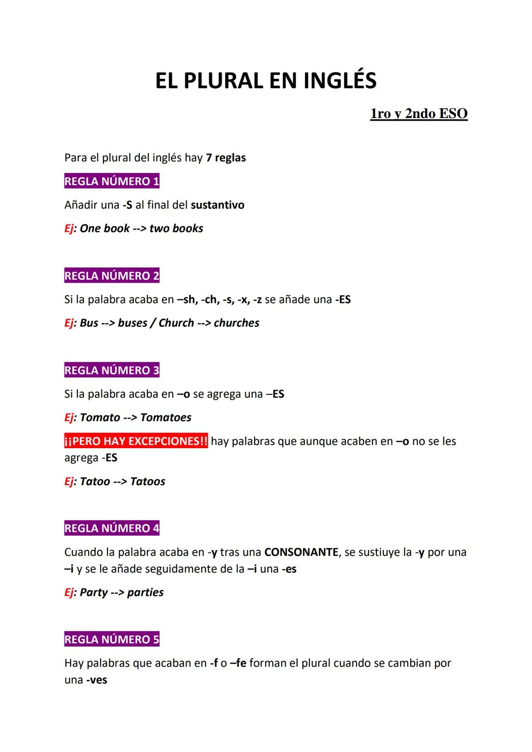 El Plural en Inglés para 1º ESO - Aprende Fácilmente