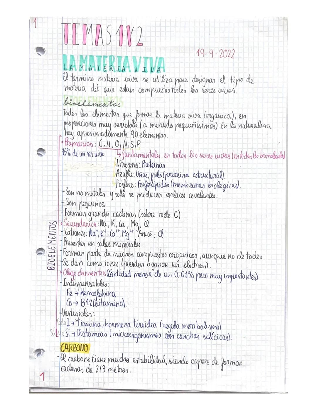 1
BIOELEMENTOS
TEMAS 182
LA MATERIA VIVA
El termino materia viva se utiliza para designar el tipo de
estan compuestos todos los seres vivos.