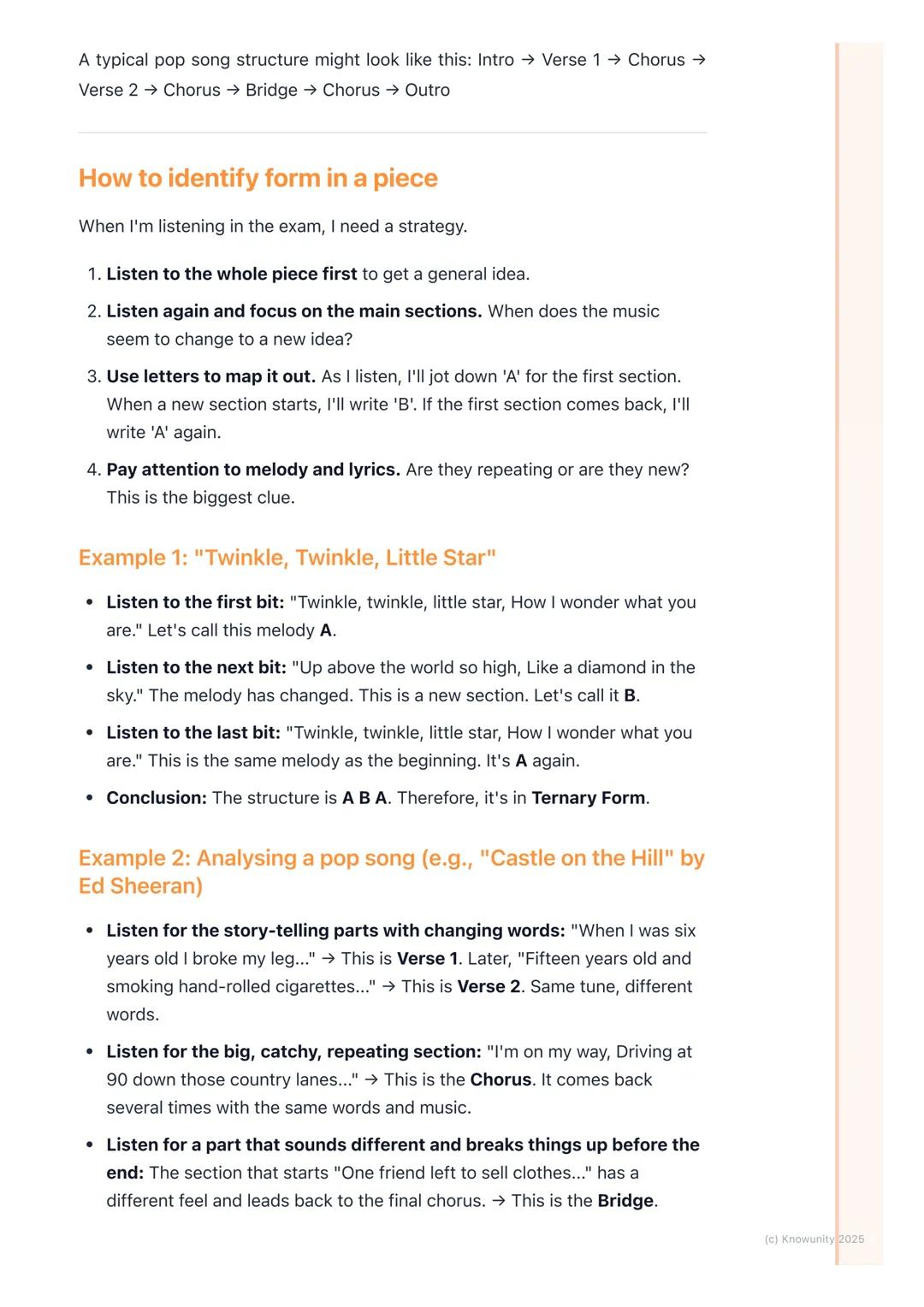 # Form and Structure

What is form in music?

Form is basically the plan or the structure of a piece of music. It's how all the
different se