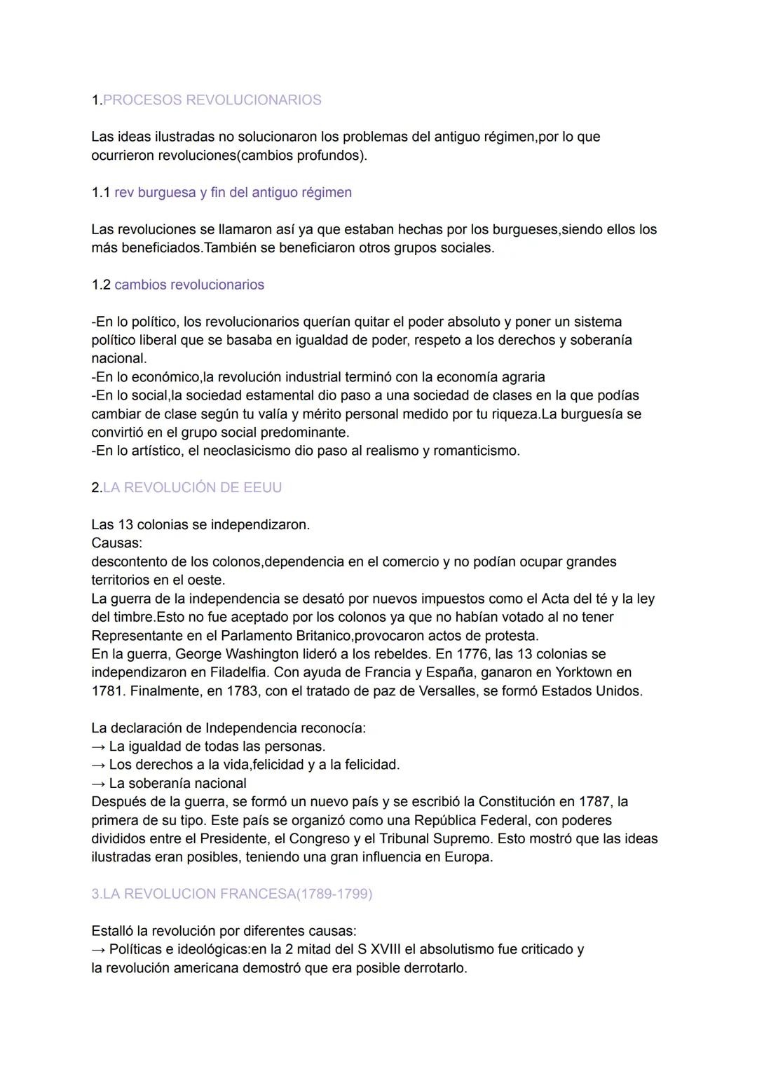 1.PROCESOS REVOLUCIONARIOS
Las ideas ilustradas no solucionaron los problemas del antiguo régimen, por lo que
ocurrieron revoluciones(cambio