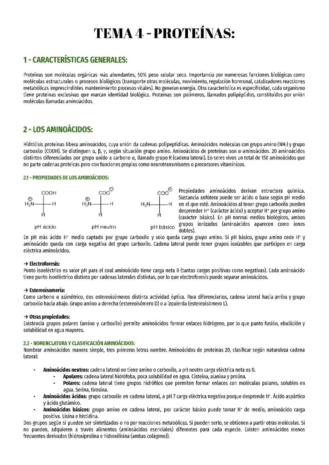 Las proteínas: Tema 4 de Biología