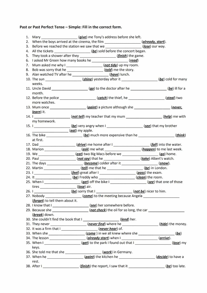 Past Simple vs. Present Perfect
1. Complete the sentences with the verb in brackets in past simple or present perfect.
1. She loves Paris. S
