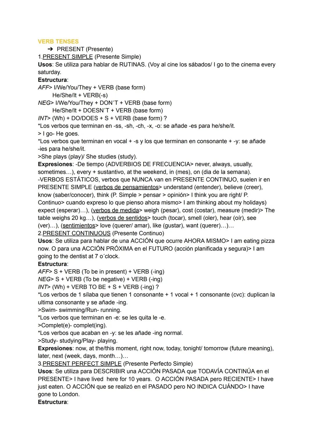 Tiempos Verbales en Inglés