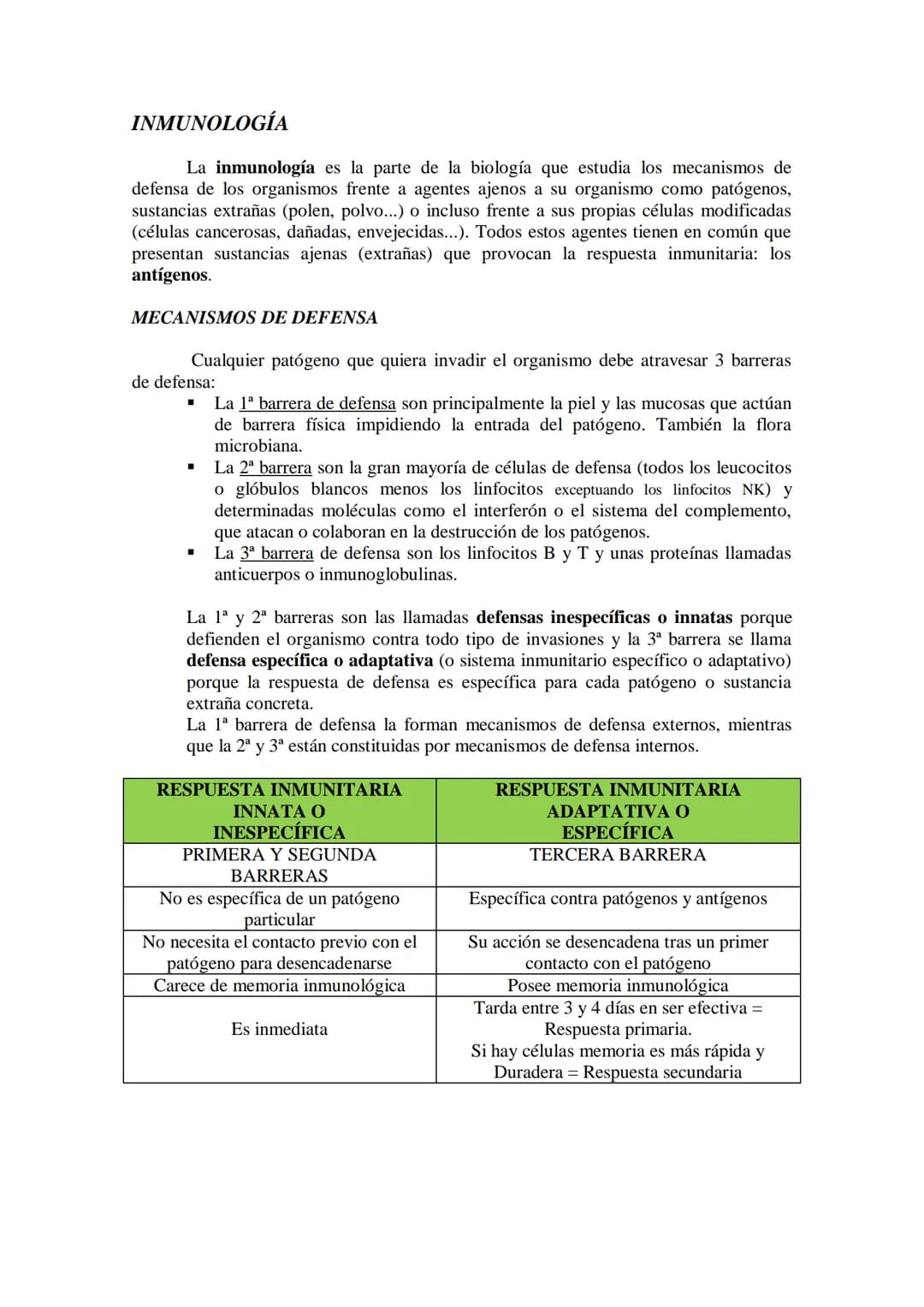 TEMA17: EL SISTEMA INMUNITARIO Y LA
INMUNIDAD
Mecanismos de defensa orgánica.
1.- Inespecíficos: Externos: componentes (piel y mucosas) y mo