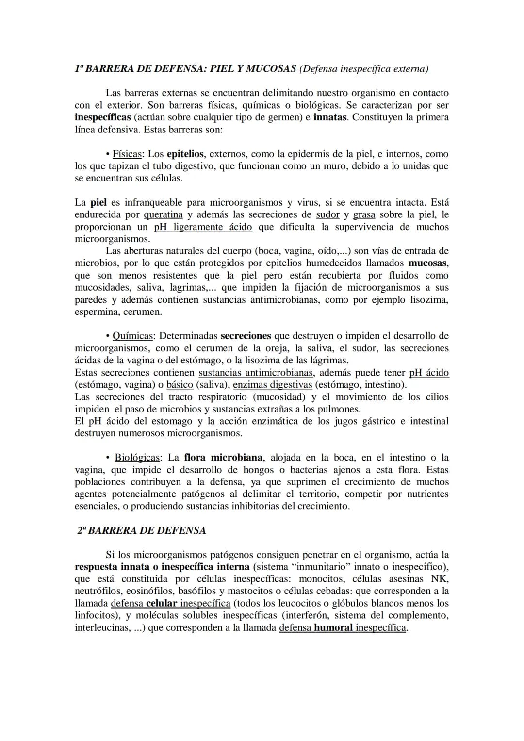 TEMA17: EL SISTEMA INMUNITARIO Y LA
INMUNIDAD
Mecanismos de defensa orgánica.
1.- Inespecíficos: Externos: componentes (piel y mucosas) y mo