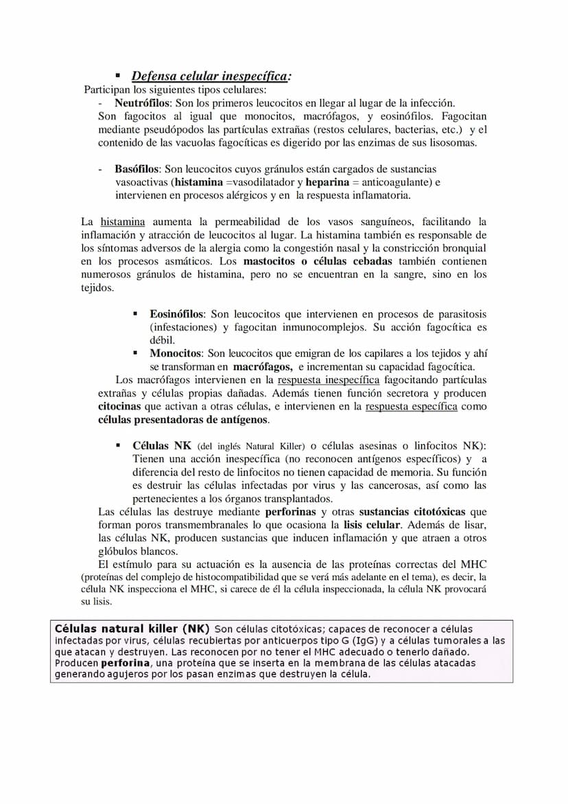 TEMA17: EL SISTEMA INMUNITARIO Y LA
INMUNIDAD
Mecanismos de defensa orgánica.
1.- Inespecíficos: Externos: componentes (piel y mucosas) y mo