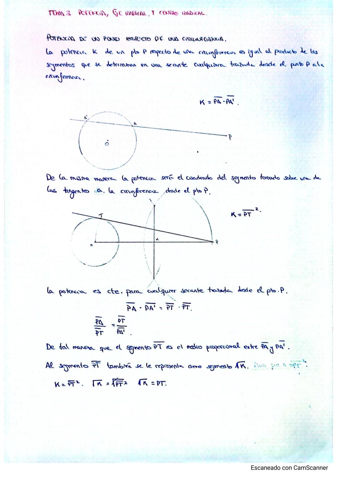 TENA 3 POTENCIA, GE RADICAL, Y CENTRO RADICAL.
POTENCIA DE UN PONTO RESPECTO OF UND CIRCONFERENCIA.
la potencia k de un plo P respecto de un