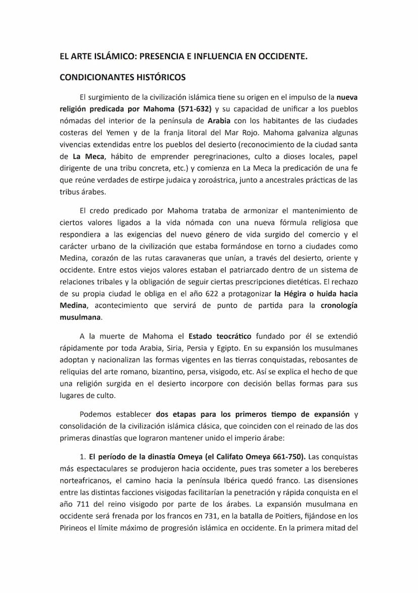 ARTE ISLÁMICO EL ARTE ISLÁMICO: PRESENCIA E INFLUENCIA EN OCCIDENTE.
CONDICIONANTES HISTÓRICOS
El surgimiento de la civilización islámica ti