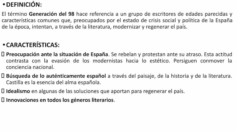GENERACIÓN DEL 98
4º de ESO DEFINICIÓN:
El término Generación del 98 hace referencia a un grupo de escritores de edades parecidas y
caracter