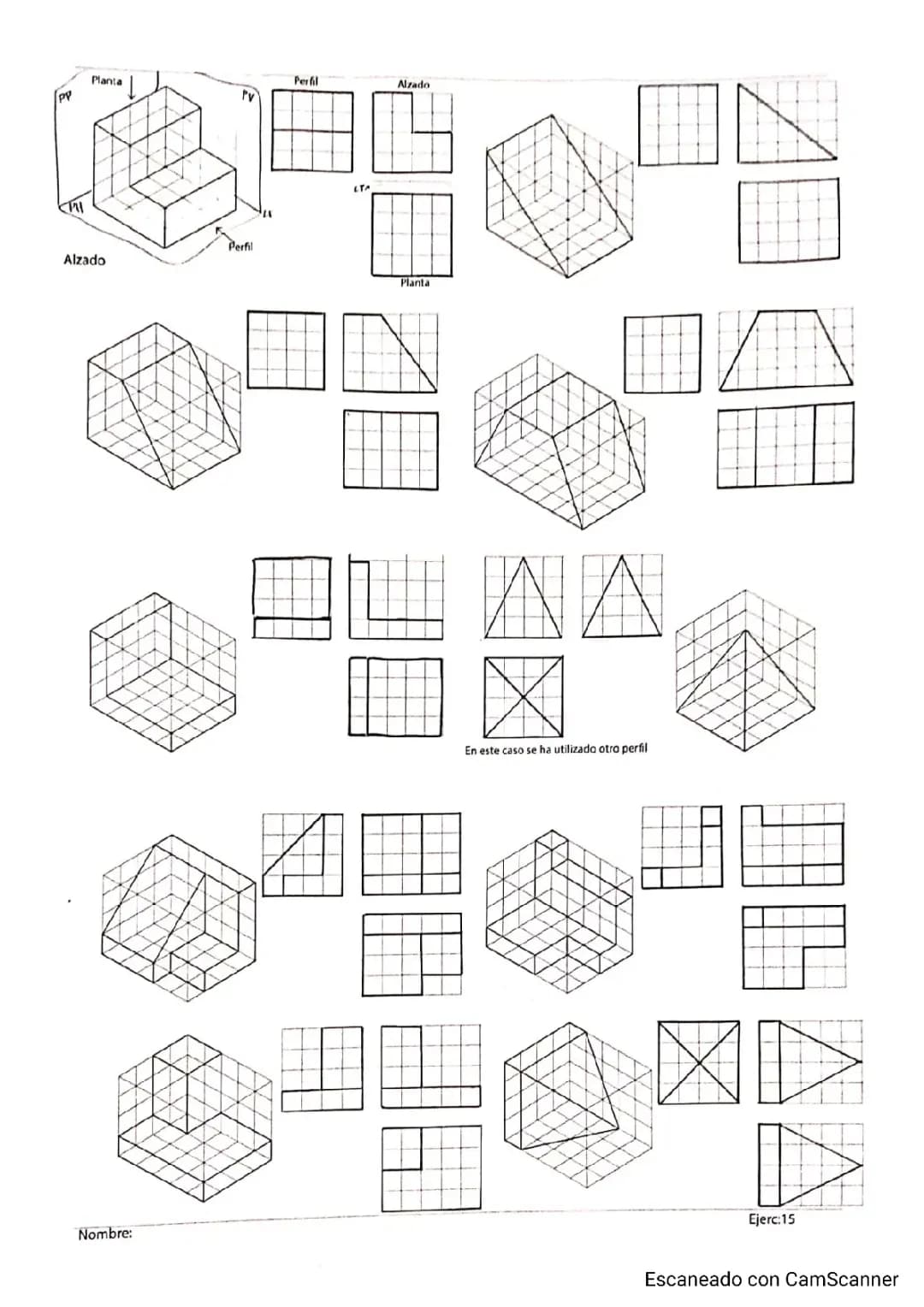 DIBUJO TECNICICO, VISTAS DIÉDRICAS, EJERCICIOS RESUELTOS 