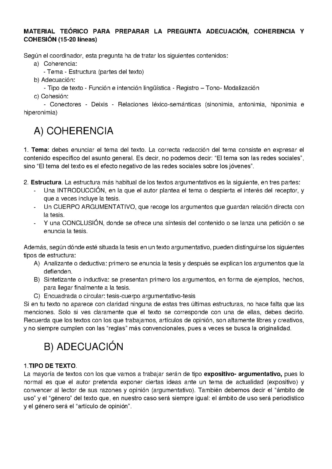 Ejercicios Resueltos de Adecuación, Coherencia y Cohesión para 2 Bachillerato y ESO