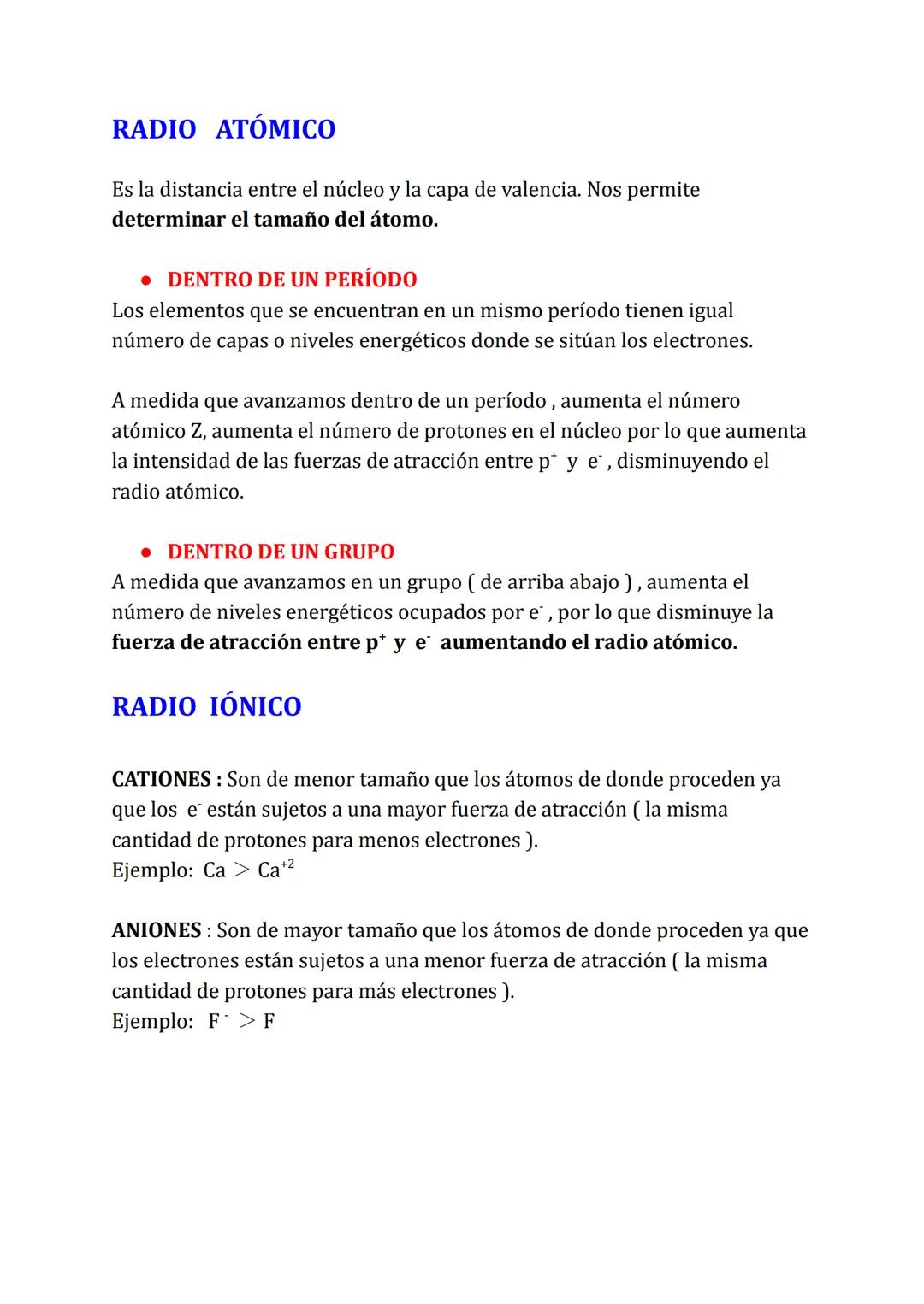 RADIO ATÓMICO
Es la distancia entre el núcleo y la capa de valencia. Nos permite
determinar el tamaño del átomo.
• DENTRO DE UN PERÍODO
Los 
