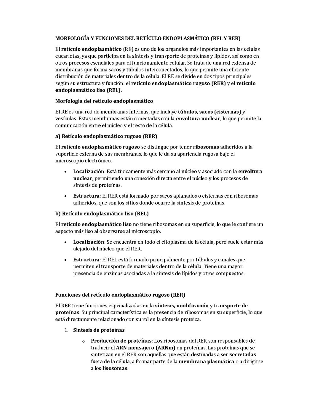 MORFOLOGÍA Y FUNCIONES DEL RETÍCULO ENDOPLASMÁTICO
