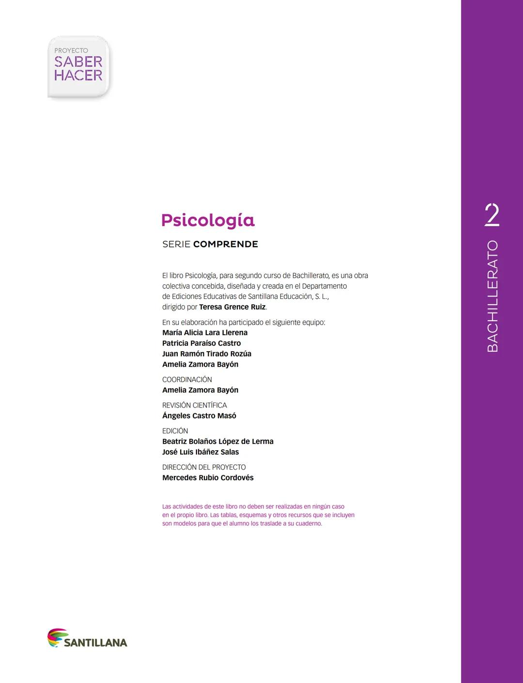 PROYECTO
SABER
HACER

Psicología
SERIE COMPRENDE

El libro Psicología, para segundo curso de Bachillerato, es una obra
colectiva concebida, 