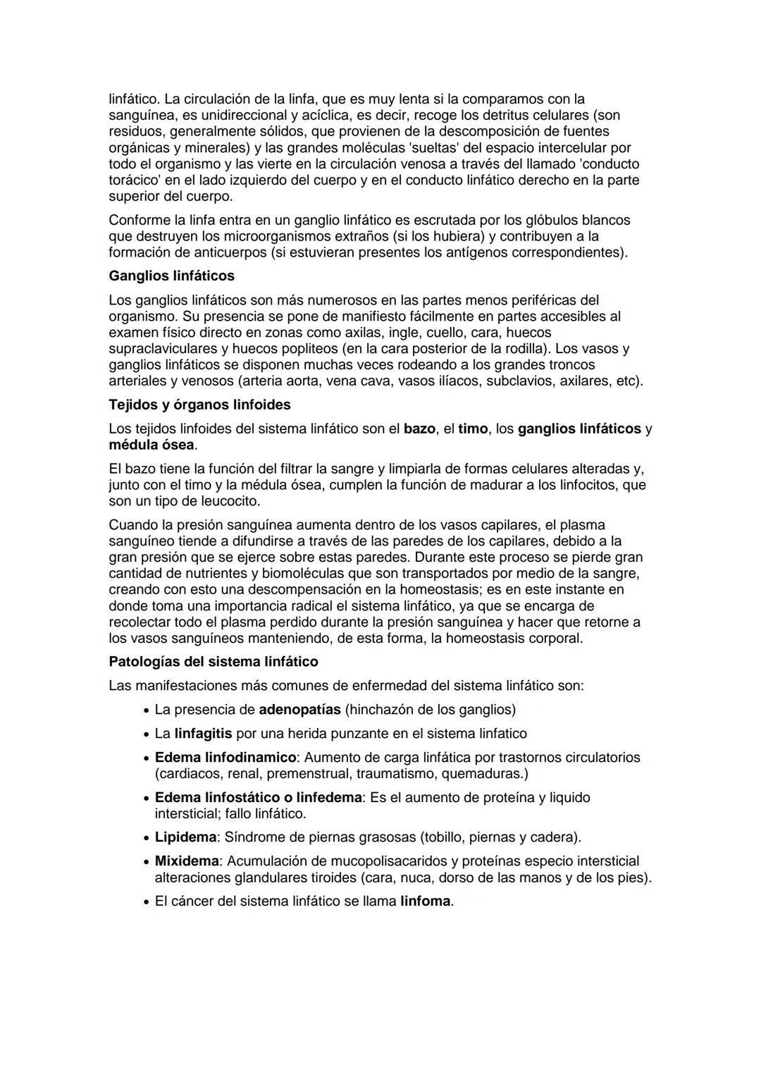 SISTEMA LINFÁTICO
Estructura y función
Es un sistema de vasos paralelo a la circulación
sanguínea, que se origina en espacios tisulares del
