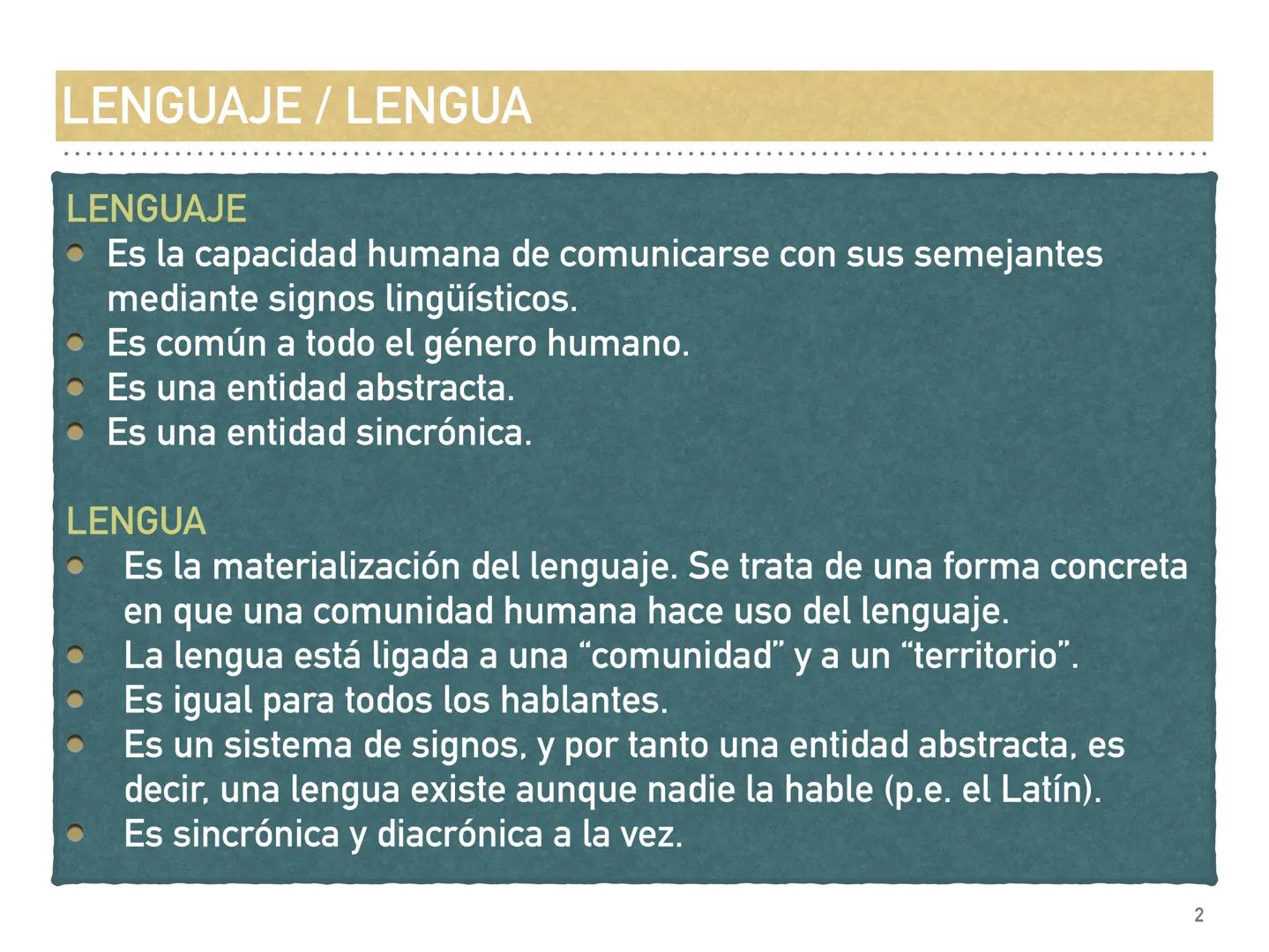 LENGUAJE, LENGUA, HABLA, NORMA,
DIALECTO
Dpto. de Lengua Española LENGUAJE / LENGUA
LENGUAJE
Es la capacidad humana de comunicarse con sus s