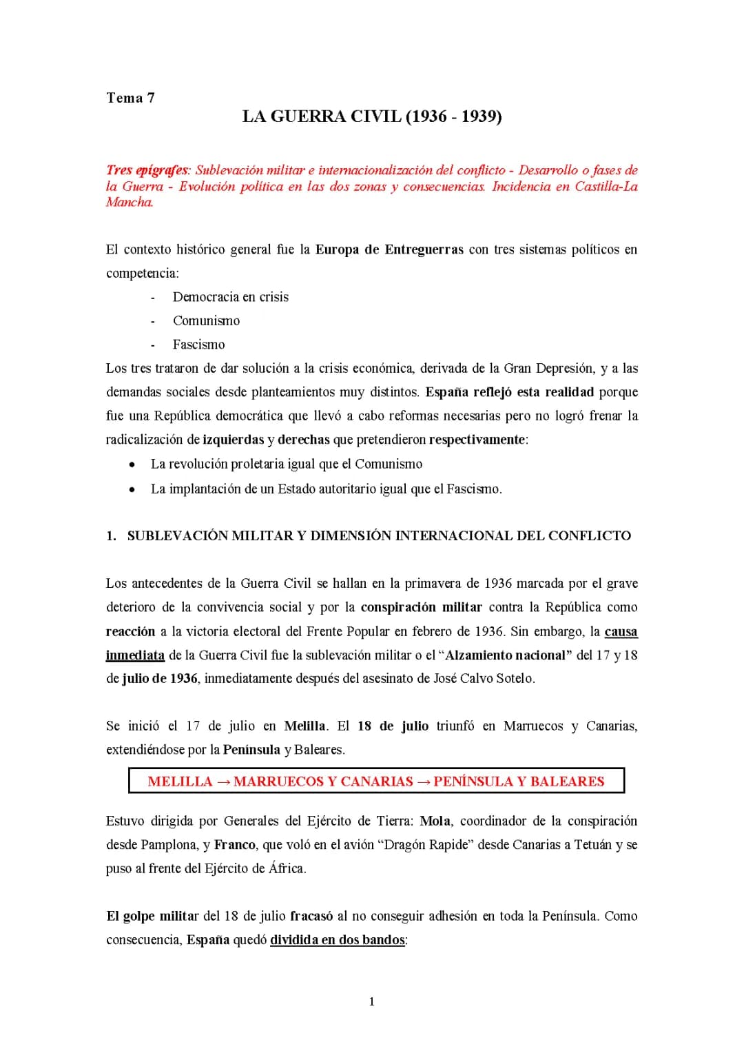 La guerra civil. Tema 7