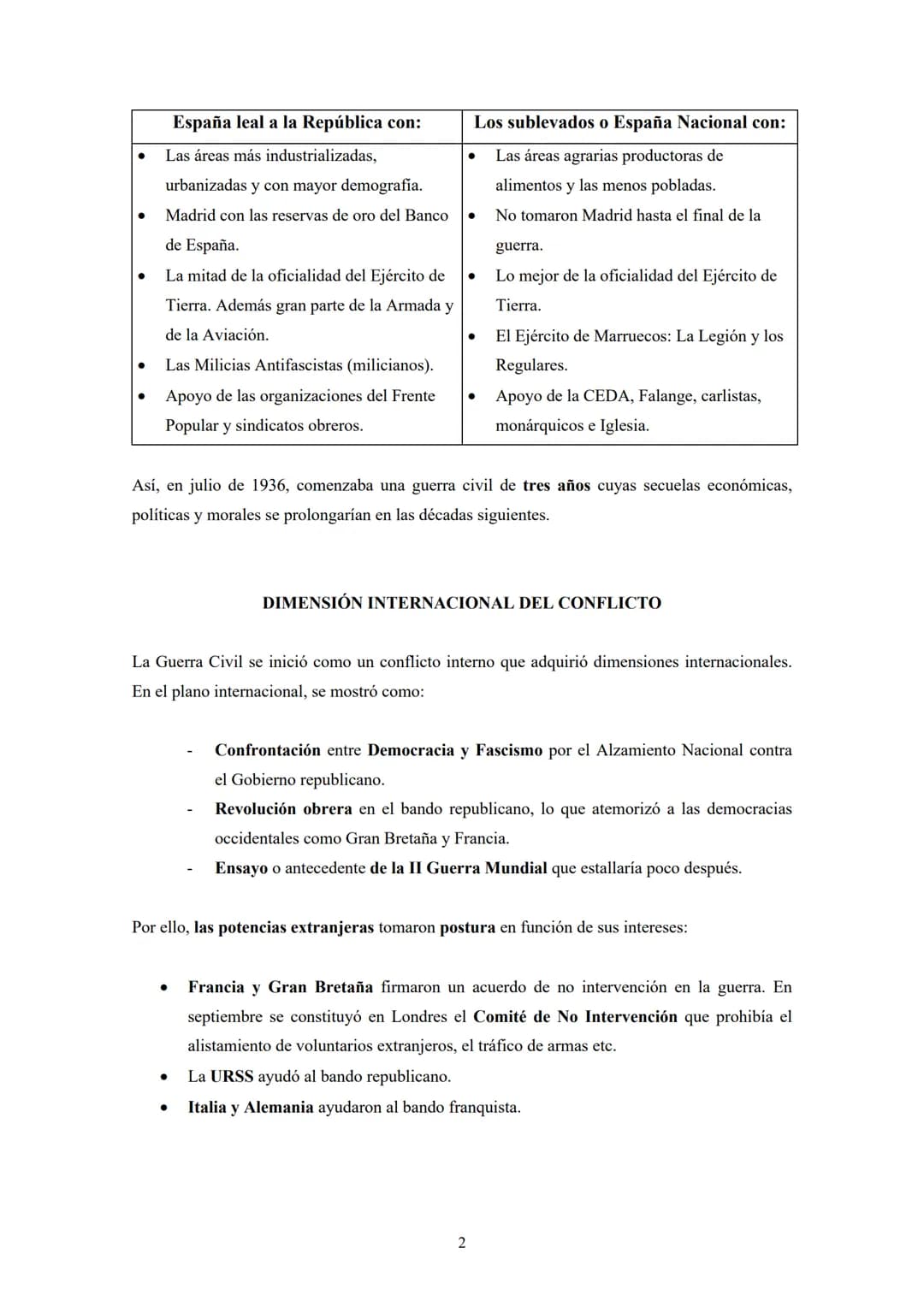 Tema 7
LA GUERRA CIVIL (1936-1939)
Tres epígrafes: Sublevación militar e internacionalización del conflicto - Desarrollo o fases de
la Guerr
