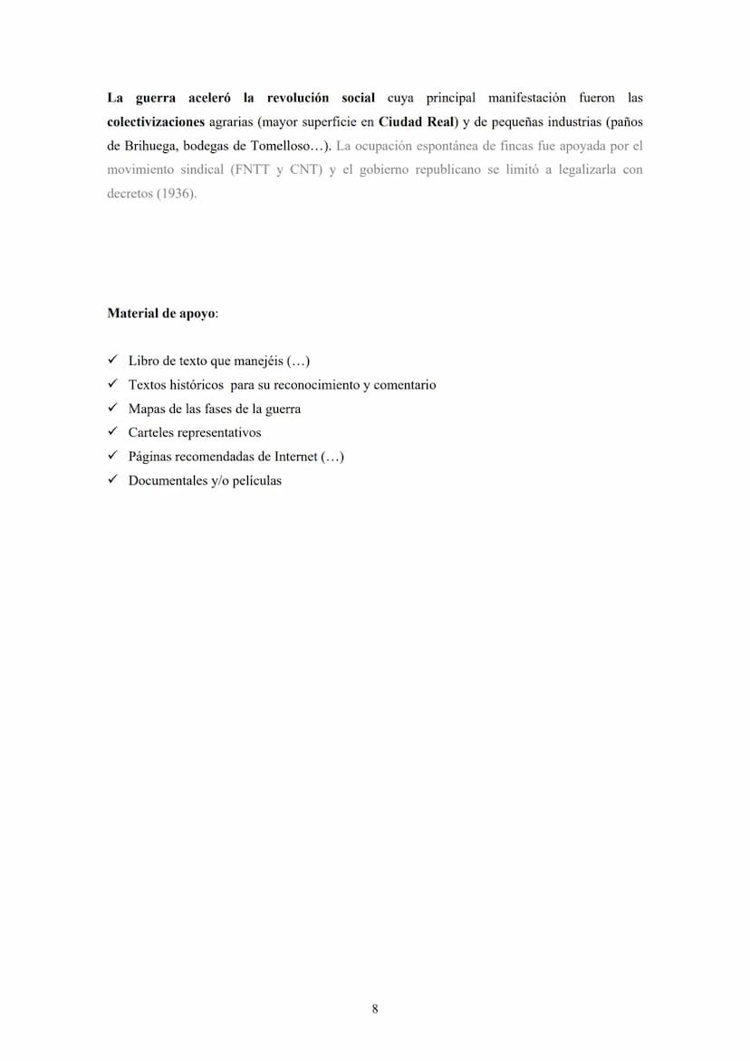 Tema 7
LA GUERRA CIVIL (1936-1939)
Tres epígrafes: Sublevación militar e internacionalización del conflicto - Desarrollo o fases de
la Guerr